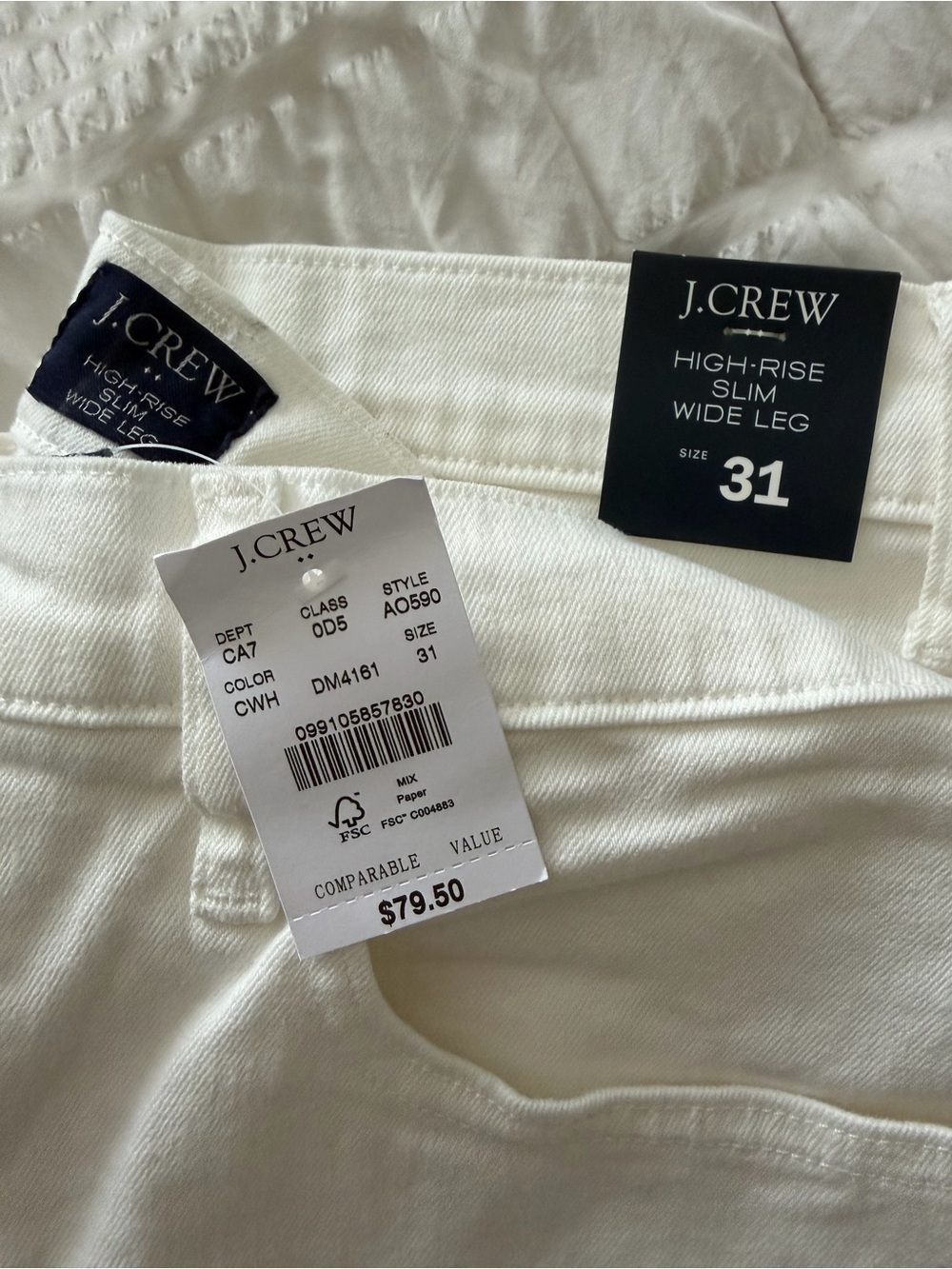 J. Crew High-Rise Slim Wide-Leg Jeans in White Size 31. Length 26”